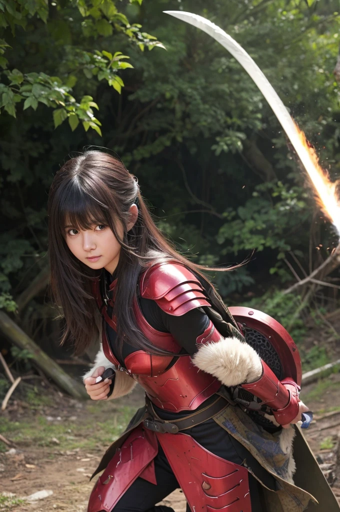 Raw photo, Very detailed, masterpiece, Highest quality, High resolution, Eye highlights, , Private Photos, night, bangs, Fluttering Hair, Outdoor, Dragon Quest、Woman warrior、Completely destroyed red armor、Injured in a fire attack、Remaining HP: 1、shieldが破壊される、Coming under attack、触手Coming under attack、Slashed with a sword、Being restrained、I&#39;Will be defeated、can&#39;Avoid attacks、Crucified、Executed、Genuine、Significant damage、shield、sword、alone、On one knee、Attacked by the flames of hell、Final blow、Armor and Armor、breastplate、腹にComing under attack、lose consciousness、self-sacrifice