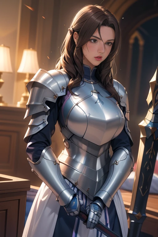 Female paladin, tout le corps:1.9, Beau visage, cheveux bruns, cheveux ondulés:1.3, , , Bleu, blanc et rose Muv-Luv`armures de style s, Grande masse à deux mains, éclairage doux, Détails ultra-fins, photo Réaliste, World of Warcraft, la plus haute qualité,très détaillé,Réaliste,(Female paladin),(((bataille intense)))),(Éclairage dramatique),((((champ de bataille)))),(netteté),(paladin&#39;Un air de détermination),(armure épaisse),(Manier une arme),(fond de forêt),(affrontement épique),(débris volants),(Arts martiaux),(mouvements du corps),(textures haute résolution),(Combat chargé d&#39;émotion),(Coups puissants),(ambiance tendue),(affrontement féroce),(bourré d&#39;action),(couleurs vives),(pose dynamique),(intrépide),(bataille héroïque),maigre, (cri de guerre du guerrier),(énergie intense),(paladin&#39;Victoire de),(sueur et sang),(muscles ondulants),(Combat au corps à corps),(paladin Dexterity),((blessures de guerre)),(paladin Battle Cry),(paladin fighting stance),(inspirante),(traits du visage détaillés),(Female paladin's determination),(((scènes de bataille épiques:1.3))