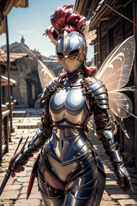 masterpiece, best quality, kardiaofrhodes, helmet, plume, gauntlets, butterfly_wings, thighhighs, bottomless, breastplate, nude,...