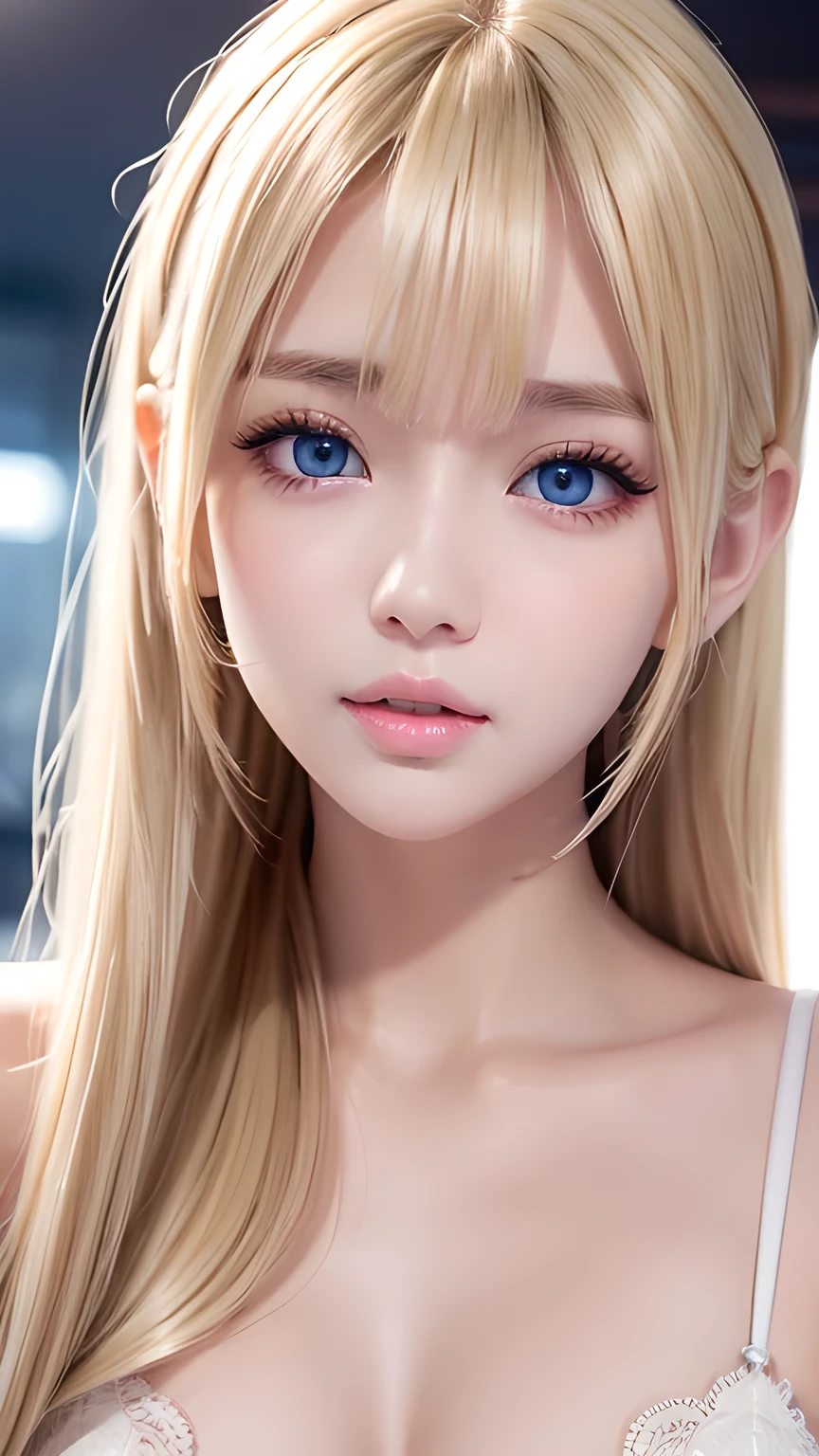 A beautiful girl with very long, beautiful blonde hair、Very beautiful shiny pretty face、bangs over eyes、Beautiful shiny skin、Beautiful cute sexy sparkling pale very bright sky blue eyes、Very big eyes、Beautiful super long shiny silky blonde hair、Bangs between the eyes、Cute little beautiful girl 18 years old、Blonde hair above the eyes、片Blonde hair above the eyes、Blonde hair between the eyeastepiece, Best Quality, Illustration, Ultra-detailed, High resolution, 8K Denden Wallpaper, Perfect dynamic composition, Beautiful detailed eyes , of hotel(B), Sexy face,A face in ecstasy,Face at peak sexual arousal,Excited face from、Small Face Beauty、Round face、bangs on the face、Hair between the eyes