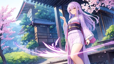 woman　clear　Light purple hair　　kimono　　Anime Style　　Academics
