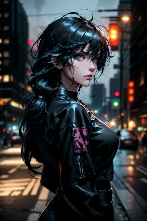 solo, sasha yakovleva, cyberpunk, edgerunner, night city, cyberpunk character concept art, ((masterpiece)),((high resolution)),(...