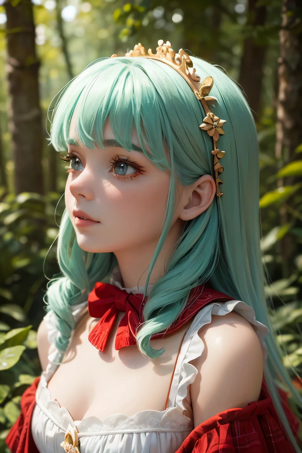 a  doll dressed up for an adventure, cosplaying as little red riding hood, walking and singing happily,  forest background, (best quality,4k,8k,highres,masterpiece:1.2),ultra-detailed,(realistic,photorealistic,photo-realistic:1.37),highly detailed face, beautiful detailed eyes, beautiful detailed lips, extremely detailed face and features, long eyelashes, whimsical, joyful expression, dynamic pose, intricate costume details, lush green forest, dappled lighting, warm color palette