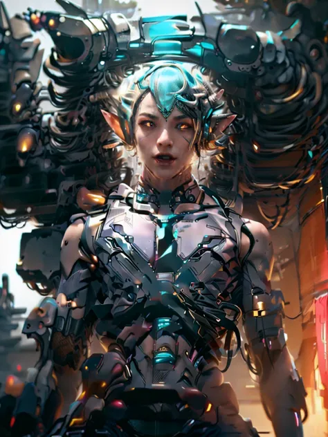 femboy, cyberpunk style, blue hair, blue eyes, 1boy, elf ears, without , six pack abs, cute face