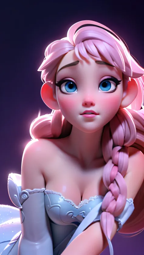 Elsa, (perky breasts), (((small breasts))), affected smile:1.2, beautiful blue eyes, (perfect iris), depth of color in your eyes...