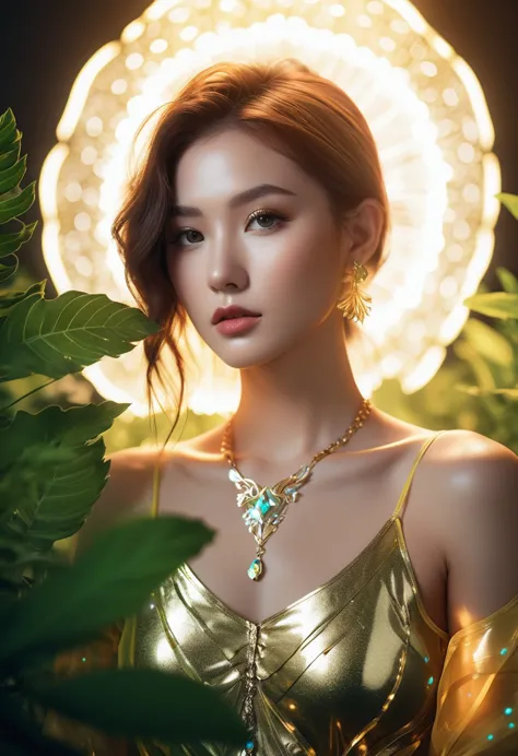 ((jewel_light element)), (translucent luminous body_wearing a golden frilled blouse), (girl made of light:1.2), (minimalism:0.5)...