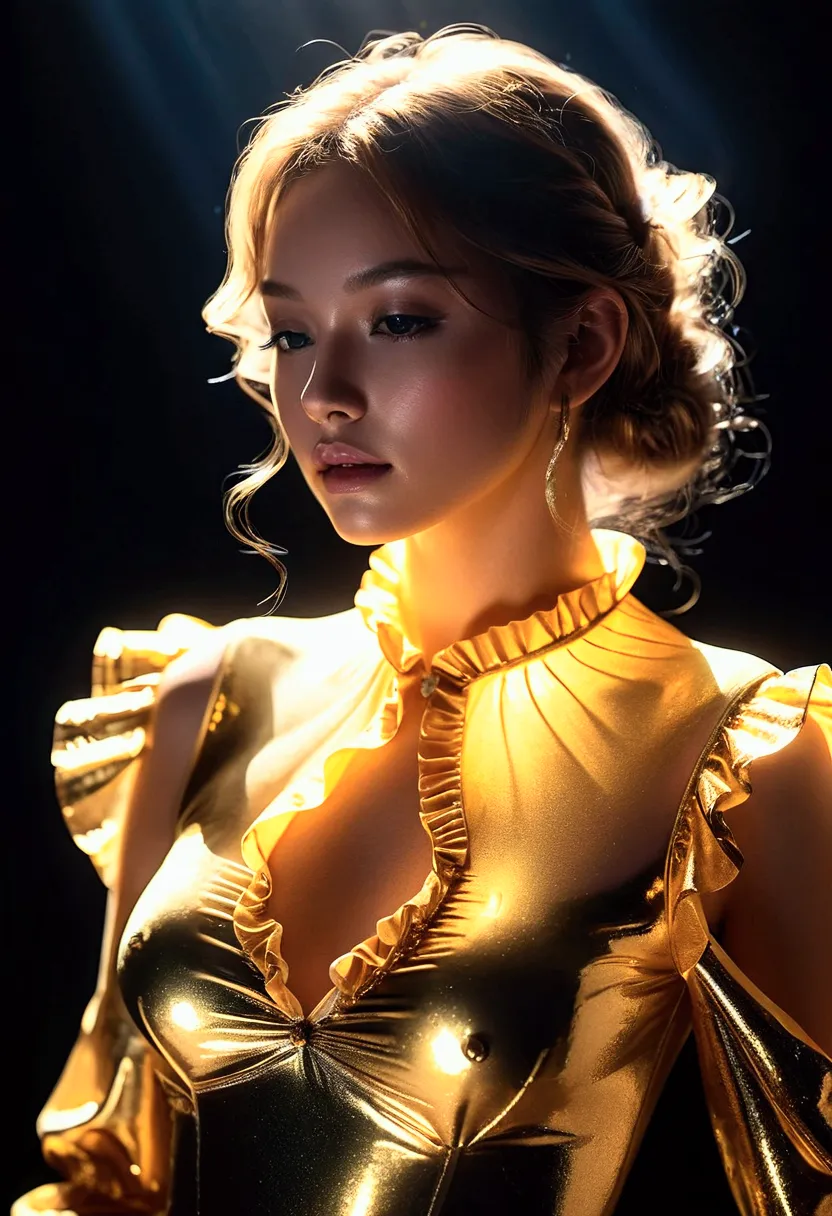 ((Gem_Light element)), (Translucent luminous body_Wearing a golden frill blouse), (Girl made of light: 1.2), (Minimalism: 0.5), ...