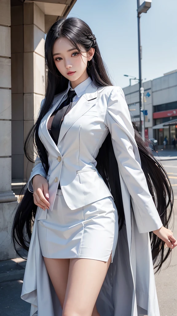 woman, กระโปรงสั้นwhite, คลุมเสื้อsuitwhite, skirt only, (สาวสวยTwo meter long hair, my hair is very long., extra long hair, long black hair), (suitสไตล์อิตาลี, suitสองปุ่ม), (Italian suit, white suit, Set of two buttons), (ใส่suitwoman, Business woman&#39;suit, white), (suitwomanwhite), (เสื้อเชิ้ตwhite), necktie, (necktieสั้นสีดำ, necktieสีดำ, necktieผอม, ถักnecktie), (military rank insignia), (Short pencil skirtwhite), (Dynamic posts), full body, (A gigantic rift), (big breasts, thin body, small waist, hips raised, small thighs, Long legs), high-heelsสีดำ, (Short pencil skirt, white), Wearing a suit for a business woman, (Wearing a white businessuit, suitนักธุรกิจหญิงwhite), (tight, military regalia, เสื้อwhite, กระโปรงwhite), (black shoes), (Two gold suit buttons, Two meter long hair, suitเข้ารูป, เสื้อsuitwhiteทรงธรรมดารัดรูป), (black shoes, high-heels), (stand, walk, elegant gesture, Dynamic posts), short dress, earring, garden, monument