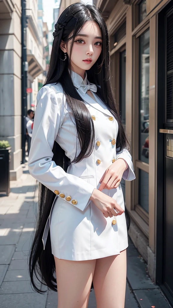 woman, กระโปรงสั้นwhite, คลุมเสื้อsuitwhite, skirt only, (สาวสวยTwo meter long hair, my hair is very long., extra long hair, long black hair), (suitสไตล์อิตาลี, suitสองปุ่ม), (Italian suit, white suit, Set of two buttons), (ใส่suitwoman, Business woman&#39;suit, white), (suitwomanwhite), (เสื้อเชิ้ตwhite), necktie, (necktieสั้นสีดำ, necktieสีดำ, necktieผอม, ถักnecktie), (military rank insignia), (Short pencil skirtwhite), (Dynamic posts), full body, (A gigantic rift), (big breasts, thin body, small waist, hips raised, small thighs, Long legs), high-heelsสีดำ, (Short pencil skirt, white), Wearing a suit for a business woman, (Wearing a white businessuit, suitนักธุรกิจหญิงwhite), (tight, military regalia, เสื้อwhite, กระโปรงwhite), (black shoes), (Two gold suit buttons, Two meter long hair, suitเข้ารูป, เสื้อsuitwhiteทรงธรรมดารัดรูป), (black shoes, high-heels), (stand, walk, elegant gesture, Dynamic posts), short dress, earring, garden, monument