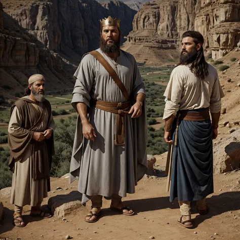biblical story when a king came to meet Abraham in a valley, after having defeated his enemies. Abraham is a bearded and gray-ha...