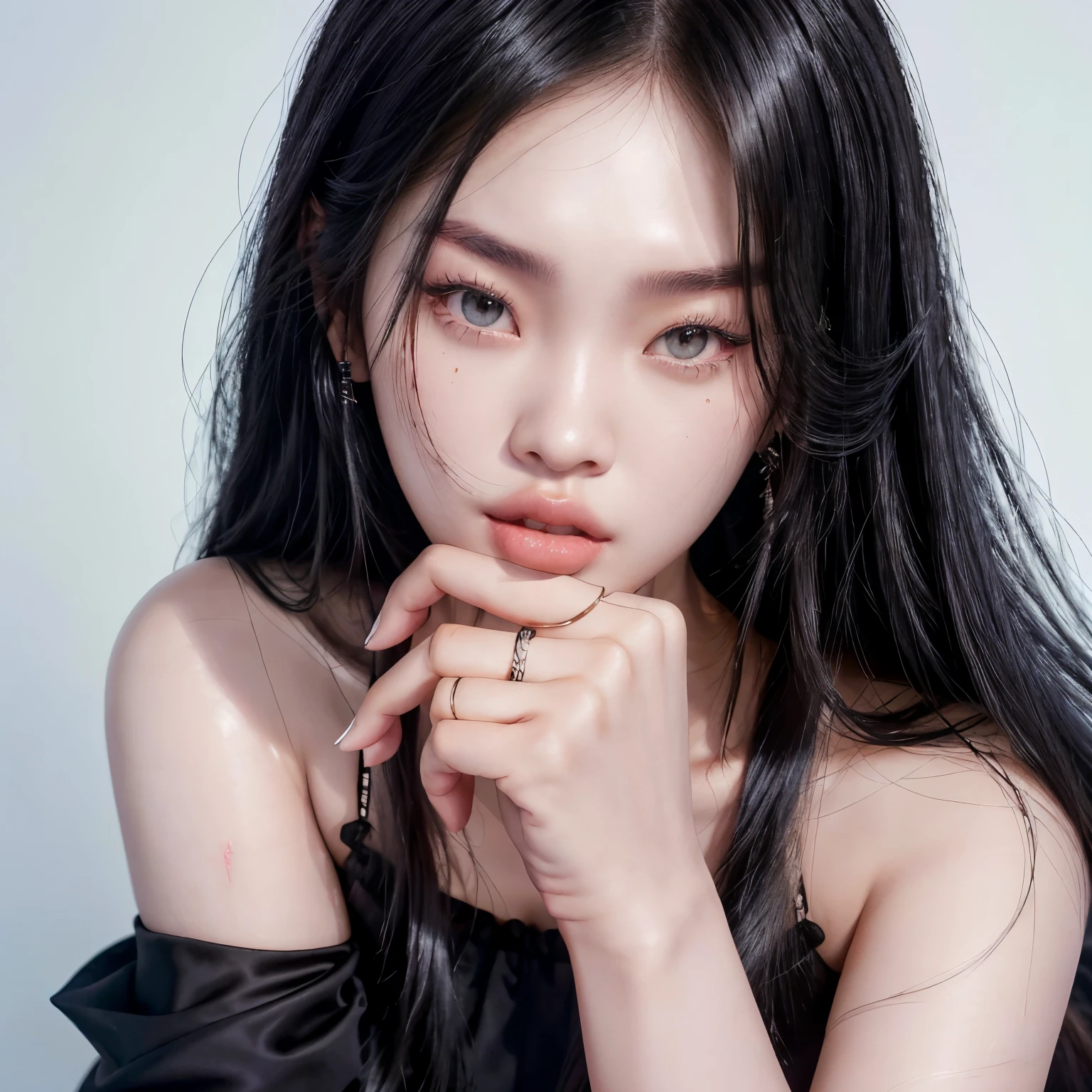 a close up of a woman with long black hair and a black dress, jennie blackpink, Parque Ji-min, jaeyeon nam, Seseon Yoon, Lee Ji-eun, Lee Ji-eun, heonhwa choe, kimi takemura, by Tadashi Nakayama, jossi do blackpink, Tae June Kim, Jinyoung Shin