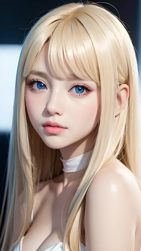、Bright and kind expression、Young, radiant and very white skin、bangs over eyes、Best Looks、Super long blonde hair with dazzling h...