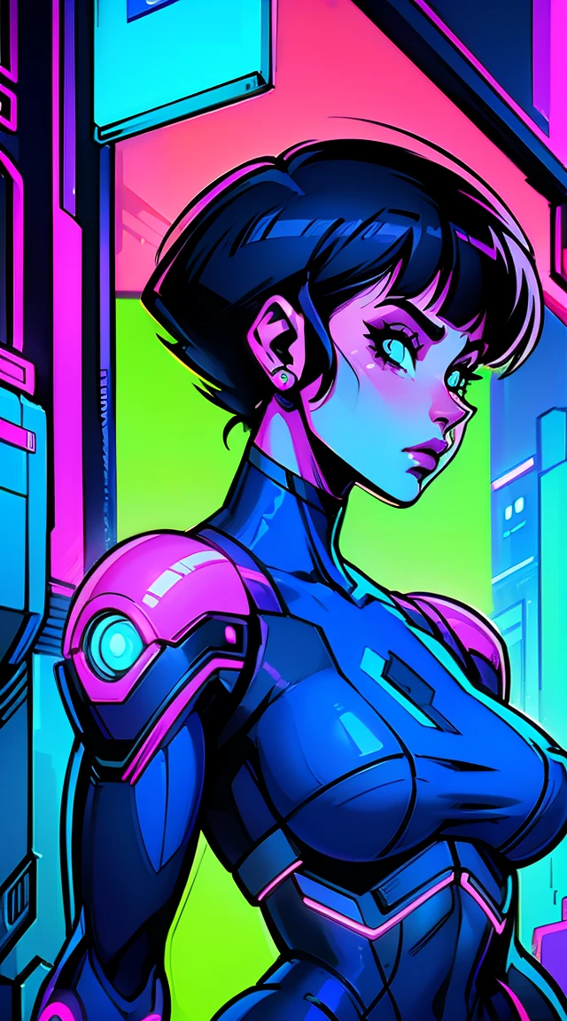 ein digitales Gemälde einer Frau mit blauen Haaren, cyberpunk art by Josan Gonzalez, Gewinner des Behance-Wettbewerbs, Afrofuturismus, Synthwave, Neon, glowing Neon