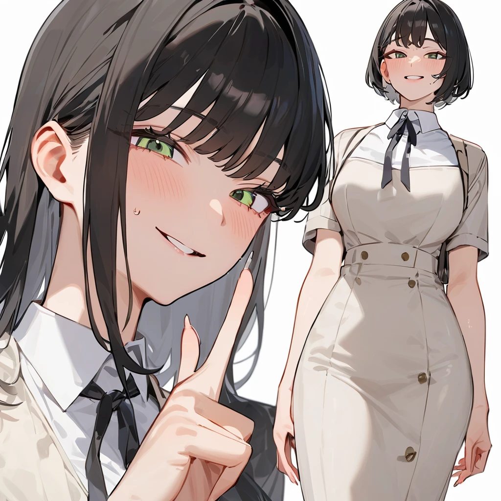 masterpiece, Highest quality, so beautiful, Absurd,
One girl, alone, Black Hair, Bobcut,
Thermont 16A, Glasses, 
Collared shirt, Happy, smile, Sticking out tongue、whole body、View your viewers, White Background, Simple Background,被写体のwhole bodyが映る、(From below:1.3)、Crossdresser、Transsexual、NSFW
 