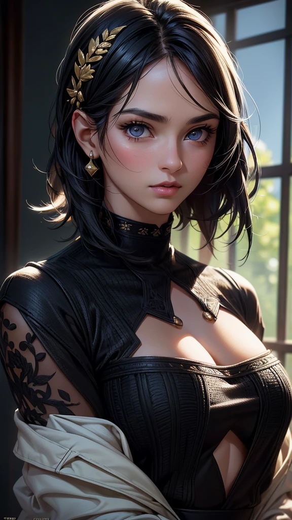 (work of art:1.3), (8K, photorrealistic, CRU photo, best qualityer: 1.4), (1 girl), beautiful  face, (lifelike face), (Bblack hair, shorth hair:1.3), beautiful hairstyle, realisticeyes, beautiful detailed eyes, (realisic skin), beautiful fur, (Sweater), absurderes, appealing, ultra high resolution, ultra realistic, highy detailed, golden ratio