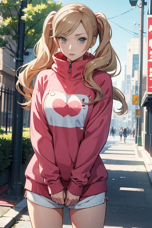 (((masterpiece))), HD 4k res image, no blur, Ann Takamaki, innocent, outdoor, wearing oversized Sweaters and shorts
,