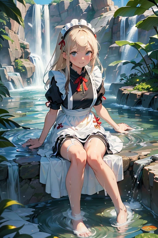 (Super best quality:1.6), (Highest quality:1.4), (detailed:1.4), (Attention to detail:1.4), (Ultra-high resolution:1.6), 4K, (detailedな顔), (Maid clothes, White apron, Headband, Black Dress, ribbon, Maid clothes, Classic, Long:1.4), (白と黒のMaid clothes), Blonde, Blue Eyes, Cat ear, cute, Small breasts, The best smile, Looks happy, Soaked from head to toe, (Water drips from the clothes:1.6), (Water Drop:1.6), (Soaked from head to toe:1.6), (全身にWater Drop:1.6), (Entering the water fully clothed:1.4), (全身からWater Dropが垂れる:1.6), (Big waterfall, Taki training), In the water, Deep River, Being struck by a waterfall, Waterfall basin, (Waterlogged), (Bathing in a waterfall:1.6), (Bathing fully clothed), Bathing, Waterfall shower, Waterfall bath, natural, Splash water from your head, 全身にWater Drop,
