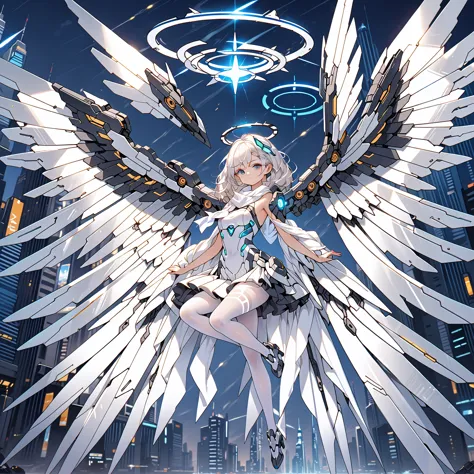 masterpiece, highest quality, highest resolution, clear_image, detailed details, white hair, 1 girl, futuristic wings, futuristi...