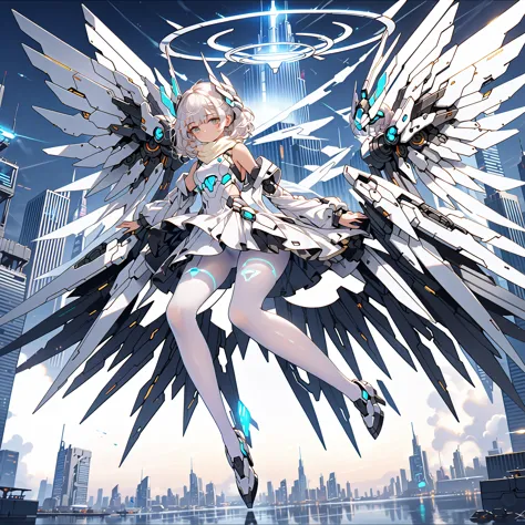 masterpiece, highest quality, highest resolution, clear_image, detailed details, white hair, 1 girl, futuristic wings, futuristi...