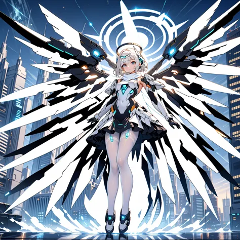 masterpiece, highest quality, highest resolution, clear_image, detailed details, white hair, 1 girl, futuristic wings, futuristi...