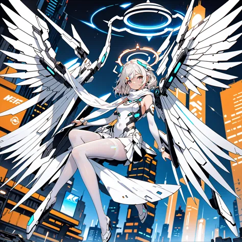 masterpiece, highest quality, highest resolution, clear_image, detailed details, white hair, 1 girl, futuristic wings, futuristi...