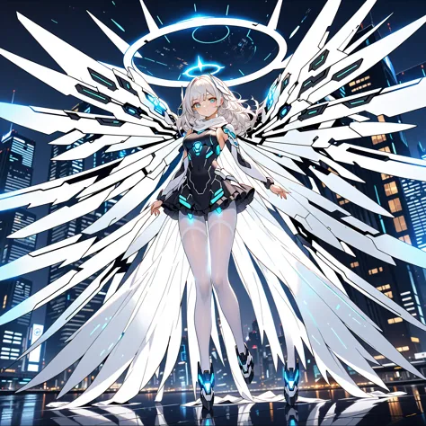 masterpiece, highest quality, highest resolution, clear_image, detailed details, white hair, long hair, 1 girl, futuristic wings...