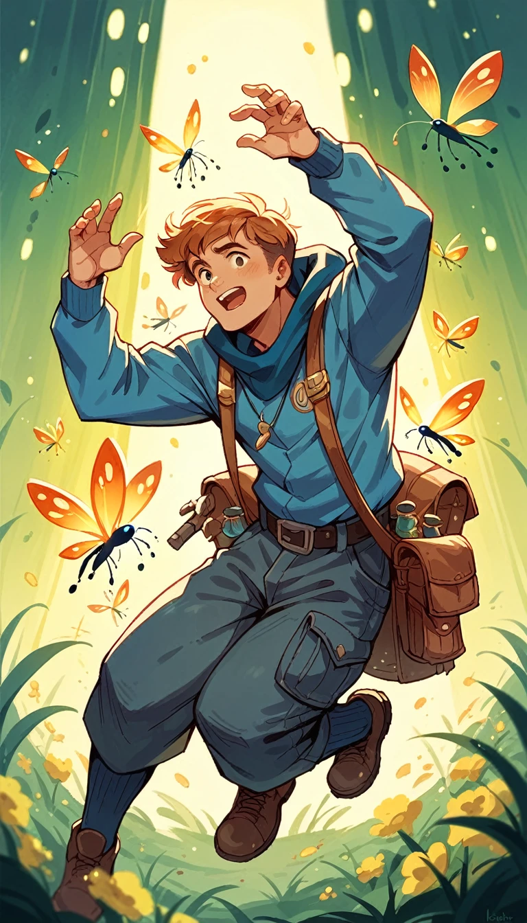 The Firefly Man, surrounded by fireflies.