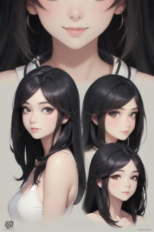 girl,Character design sheet,Beautiful attention to detail,Beautiful lip detail,Highly detailed eyes and face,Long eyelashes, Like an oil painting, art, Super detailed,Professional,Vibrant colors,Portraiture,Studio Lighting,,Physically Based Rendering,High resolution,超High resolution. Red eyes,Big eyes，Droopy eyes， Black Hair，Long Hair、bangs，smile，Small waist，Thighs、whole body，skinny