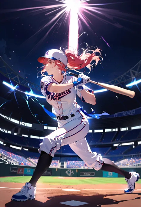 athlete,baseball arena,girl playing baseball,a baseball player batting, extremely detailed, 8k, studio lighting, vivid colors, d...