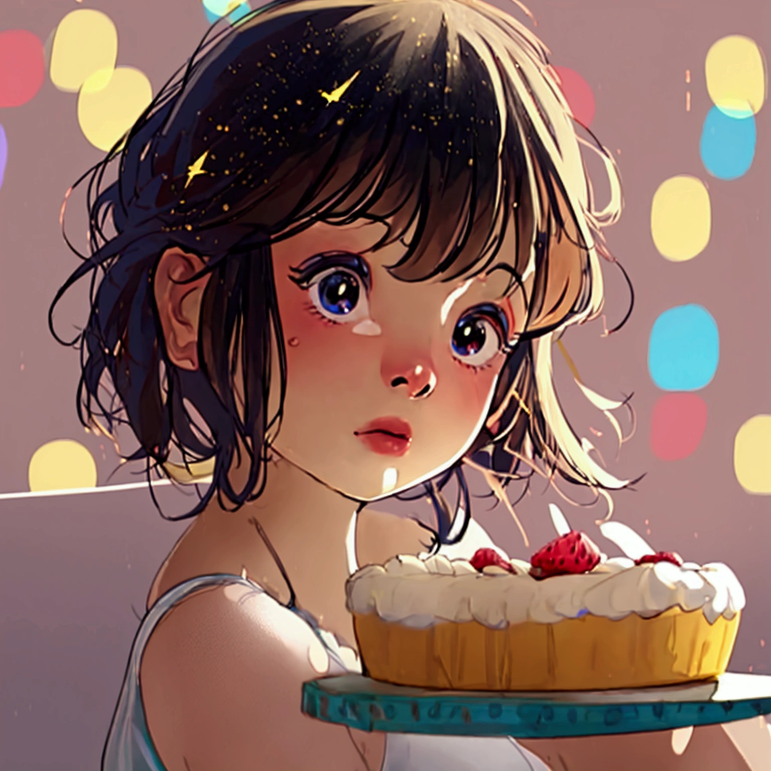 a young girl lum carrying a cake, a young girl femaleranma eating a large piece of cake with her mouth full of cream, joy on their faces, realistic, photorealistic, photo-realistic:1.37, (best quality,4k,8k,highres,masterpiece:1.2),ultra-detailed,(realistic,photorealistic,photo-realistic:1.37),HDR,UHD,studio lighting,ultra-fine painting,sharp focus,physically-based rendering,extreme detail description,professional,vivid colors,bokeh,portrait