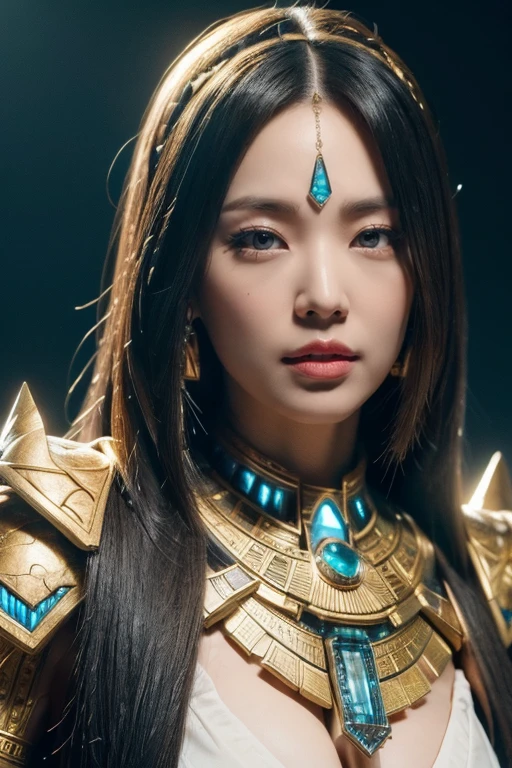 ((Highest quality、8K、masterpiece:1.3))、Photorealistic, Sharp focus, high resolution, High resolution, Portraiture, One person, woman, beautiful woman, sexy、古代エジプトを歩くエジプトのwoman戦士、Complex technology, Pyramids and ancient Egyptian cities far away、cyber-、Light and shadow、Cyan Light、