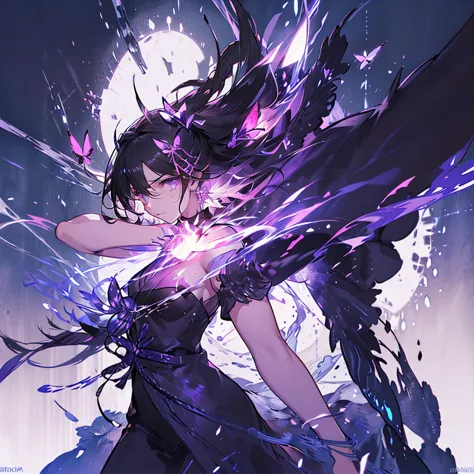 (white heir shot heir whole body)
((girl have a japanese sword))
death clothes dress 
((grim reaper a girl))
(((black butterfly ...