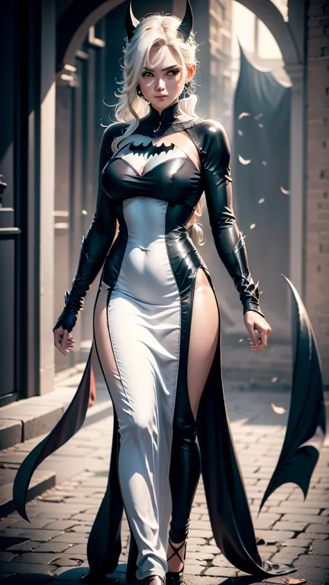 long white dress,batman de cor branca fantasy,woman, high resolution details,4k...