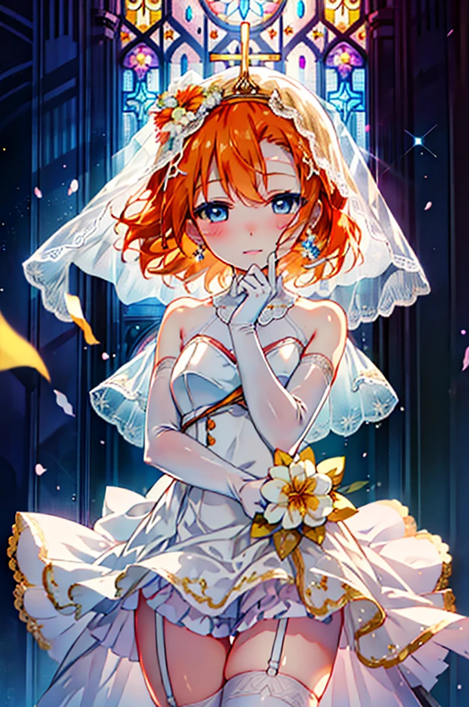 Highest quality, masterpiece, High resolution, alone, {Honoka Takasaka　lovelive:1.15}, blue eyes, Orange Hair,Short Hair ,blush,happy smile, smile, Open your mouth,Wedding dress,Veil,bouquet,　　　　　　　　　　　　 
 break looking at viewer, whole body,(Cowboy Shot:1. 5) 　　　　　　　　　　　　　　　　　　　break indoors, Chapel,church, 　　　　　　　　　　　break (masterpiece:1.2), Highest quality, High resolution, unity 8k wallpaper, (shape:0.8), (Beautiful attention to detail:1.6), Highly detailed face, Perfect lighting, Highly detailed CG, (Perfect hands, Perfect Anatomy),