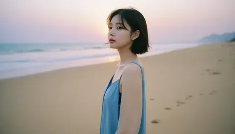 8k, vivid picture quality, the picture quality is vivid, realistic and perfect picture quality, long deserted beach, 멀리서 sun ris...