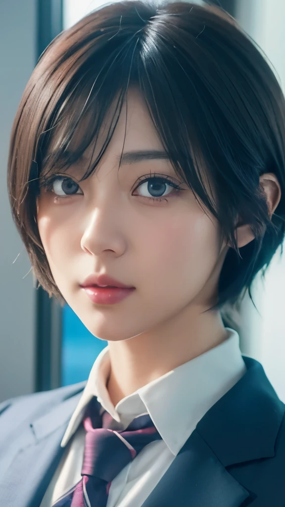 أنيمي girl with short hair and a tie looking out a window, beautiful أنيمي portrait, smooth أنيمي cg art, detailed portrait of أنيمي girl, stunning أنيمي face portrait, portrait أنيمي girl, أنيمي. إضاءة ناعمة, realistic أنيمي artstyle, أنيمي art wallpaper 8 k, beautiful أنيمي girl, detailed digital أنيمي art, الفن الرقمي ايليا كوفشينوف, أنيمي style 4 k