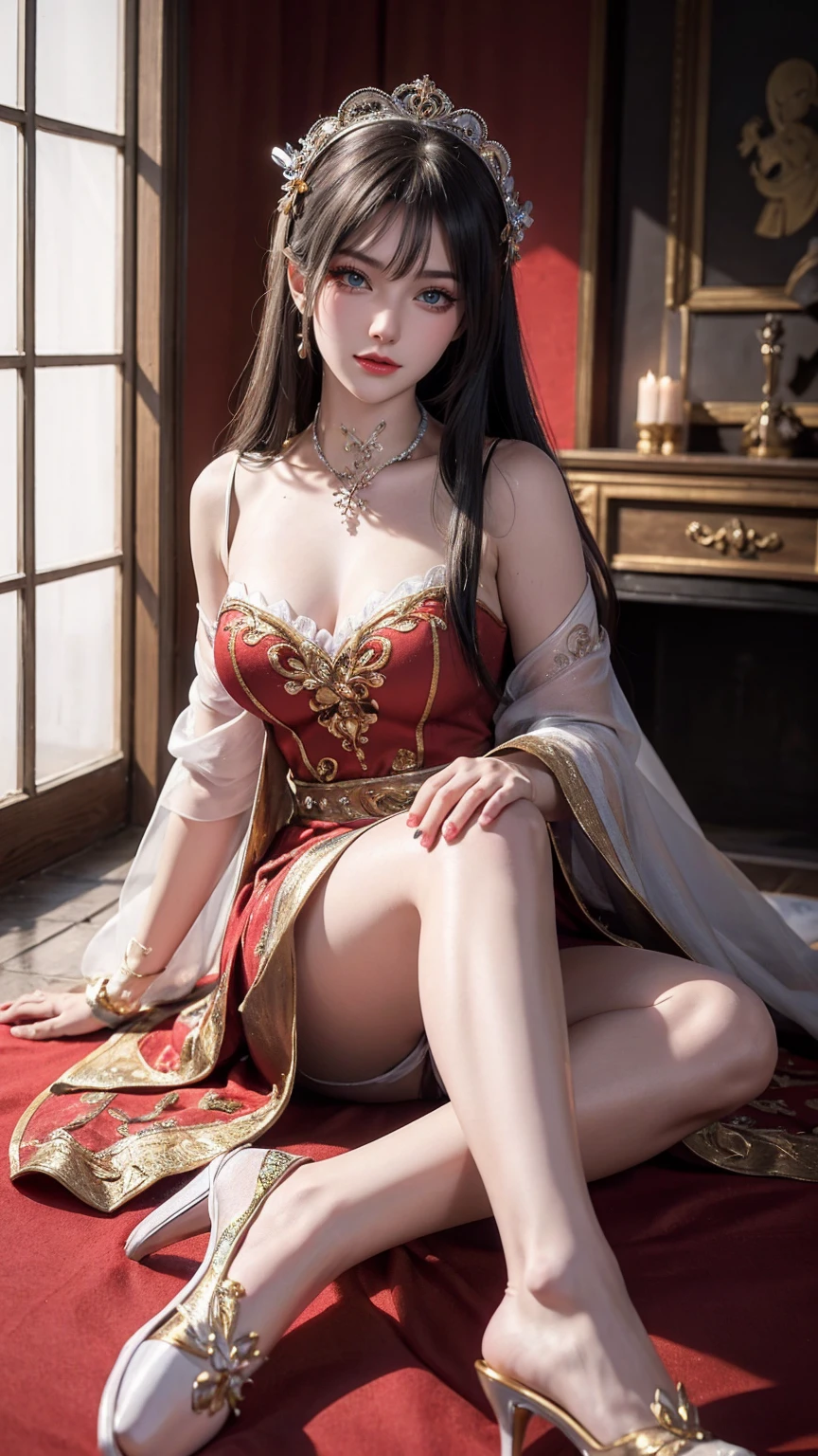 ((masterpiece, best quality)), Delicate face, Whole body love, Rich in details, Multiple poses and expressions, Very detailed, depth, Many parts，beautiful girl，Light，发Light，Red and Gold，Phoenix decoration，gauze，Lace，Lace连裤袜，High heel ((masterpiece, best quality)), Delicate face, Love with all your heart, Rich in details, Multiple poses and expressions, Very detailed, depth, Many parts，beautiful girl，Lace，Lace连裤袜，High target heels 1 20-year-old girl, Have a perfect face, 带有许多性感的黑色Lace细节, Legendary Saint, Icons of Saints, The elegant and beautiful female saint shines, Dark Mystery Edition, &#39;crown, Red lips, Thin and beautiful lips, Don't laugh, shut your mouth , Characters created by Carol Buck and Pino Deheny, Intricate details, Detailed background, Very detailed,(Flawless face: 1.9), (Big round eyes，Delicate and beautiful makeup: 1.8), Exquisite makeup, Collect income, Mysterious Makeup, bracelet, bangs and dyed light blonde, Upper Body , (Saints on the body): 1.8), Drooping arms, Invisible Hand, Vivid realism,, High target resolution, Timeless art fiction of the best quality, 最好的photo, Super cool 8K, 8K picture quality, Surrealism, 最好的現實生活photo, Art goddess photo, The most realistic color scheme, 最好的photo color, masterpiece, Hair accessories, necklace, Jewelry, Pretty Face, Brand effect, 真实photo, Dark Studio, pink details: High target, DS White, Light , Soft Light, High target quality, Light, frank, photo , High target resolution, 4k picture quality, Super 8K, Bokeh, Light滑锋利, 10 times more pixels, Sexy goddess, Sexy goddess, beautiful eyes