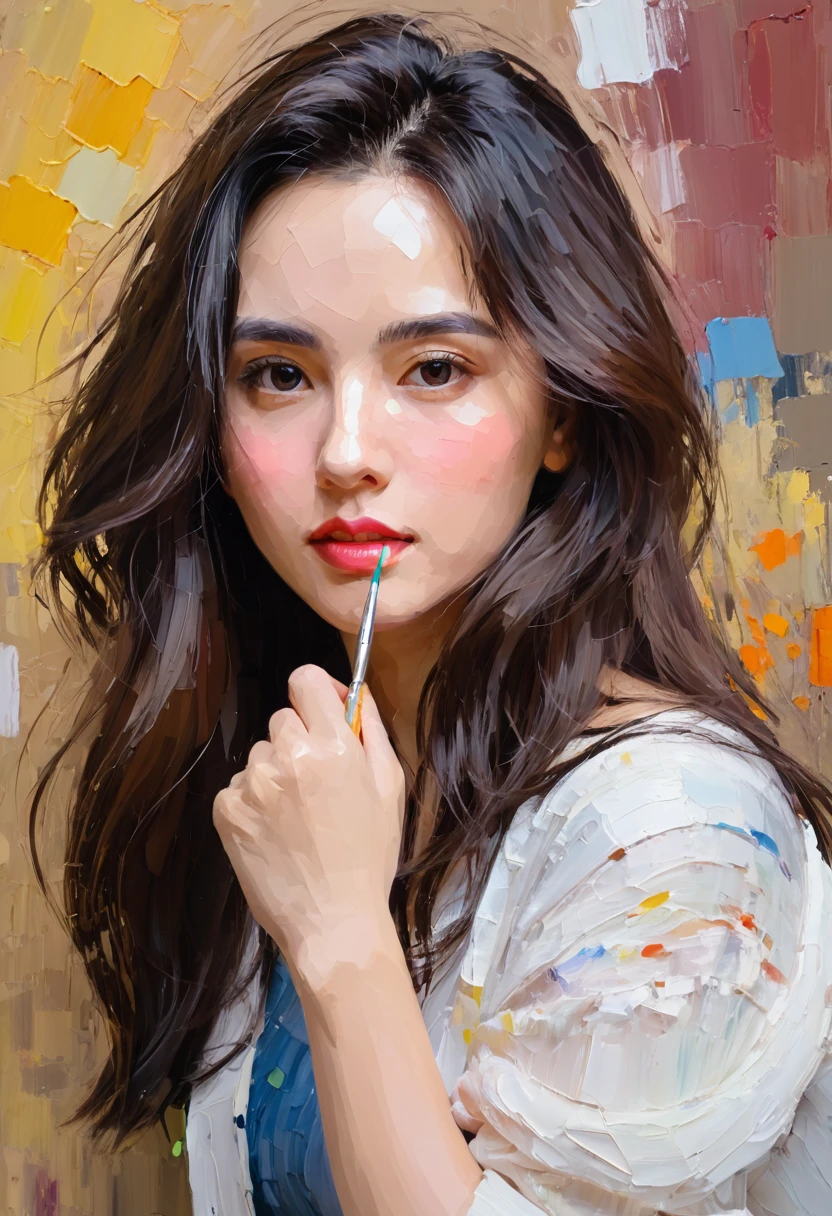 ((Speed Paint) +++ Female portrait, Palette Knife, Impressionist style, Brushwork, Large Stroke