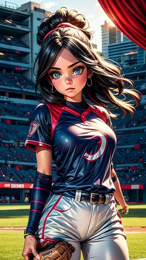 a female baseball player, head sliding, crossing play, beautiful detailed eyes, beautiful detailed lips, extremely detailed eyes...