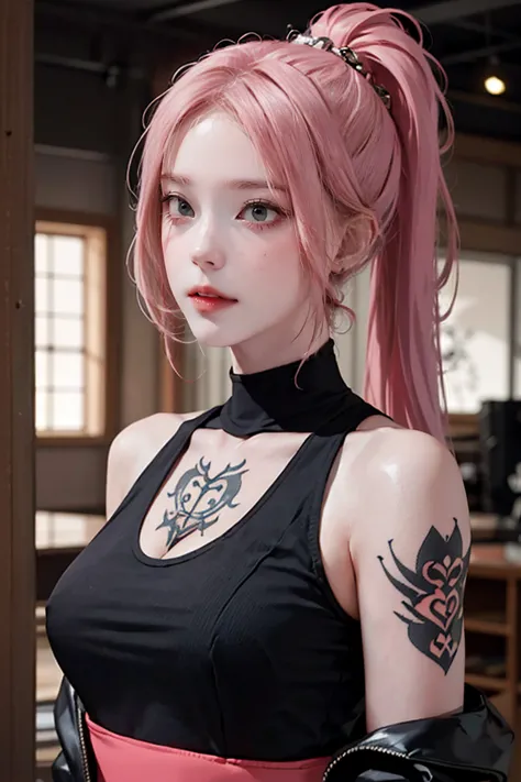 pink hair, perfect style, beautiful face, highly detailed face and skin texture, (maximum resolution: 1.2), 1 female, alone, hip...