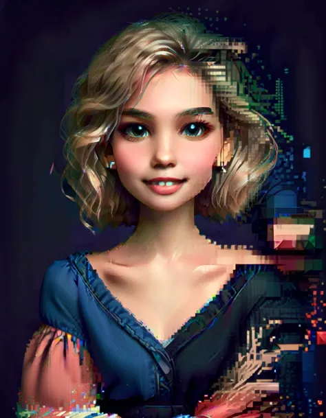 create a disney pixel style girl, blonde smiling with makeup in hand