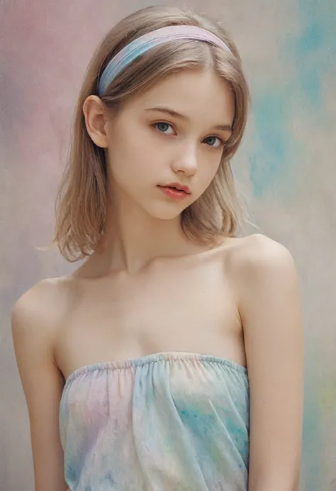 (кинематографическое фfromо:1.3) from (фfromо до бедер:1.3),(skinny:1.3) beautiful 12 year old girl, (complex light brown hair),...