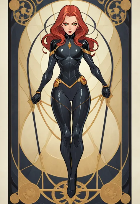 1 Black Widow, From American comic superhero, full-length standing painting, (((solo))), clear facial features, Simple line desi...