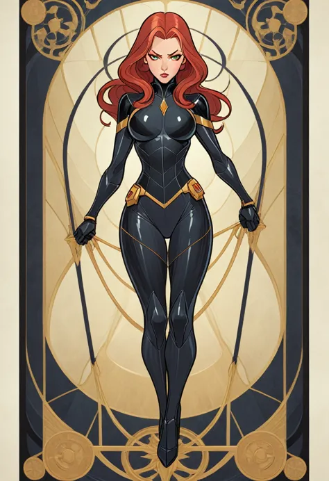 1 black widow, from american comic superhero, full-length standing painting, (((solo))), clear facial features, simple line desi...