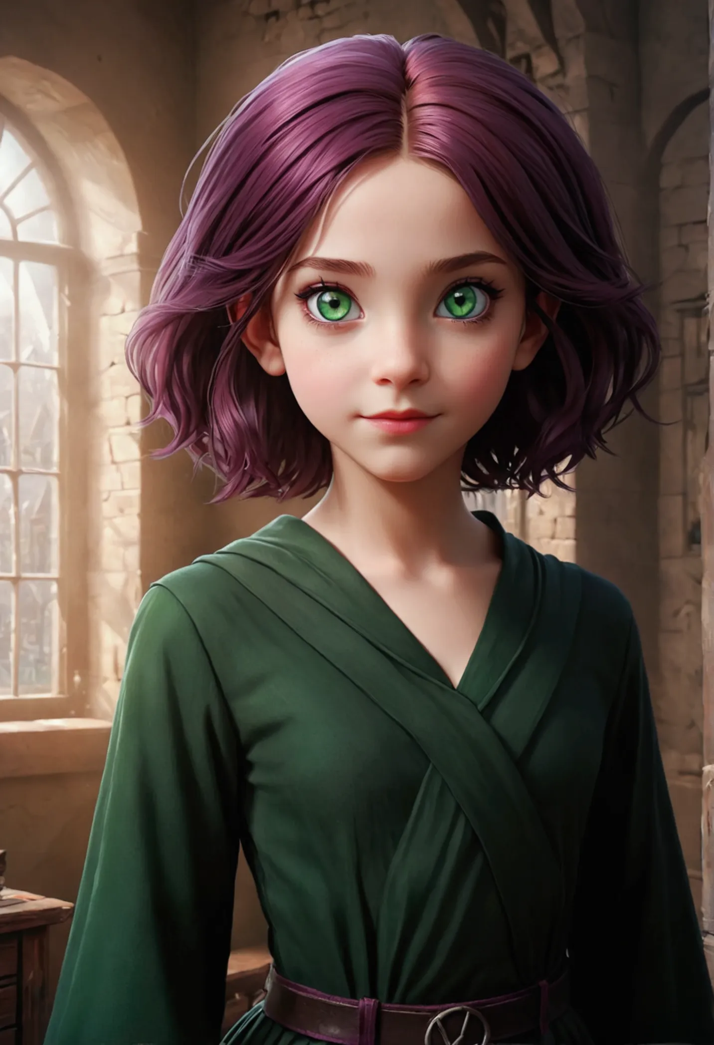 daughter of severus snape, (best quality,4k,8k,highres,masterpiece:1.2),ultra-detailed,realistic,portrait of a beautiful 10-year...