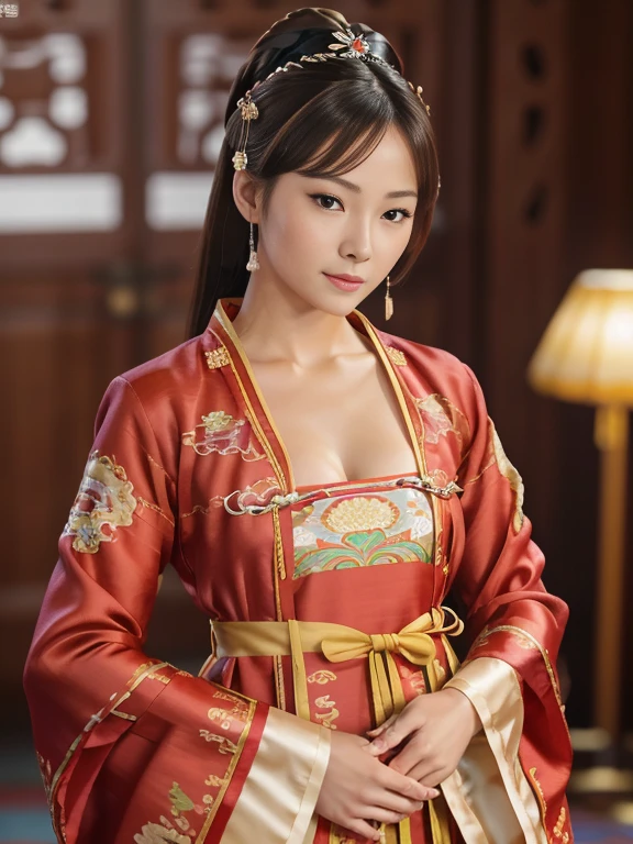 Close up shot,  looking at camera, Chinese and Russian half girl , 30-year-old, One of the three most beautiful women in the world, A beauty known all over the world,  (light Brown hair, beautiful lip, little smile), (middle breasts, slender whist, middle hip ) ,(Silk Yang Guifei, Chinese clothing、Royal clothing ),  (masterpiece, highest quality, High resolution, Photo realistic, sharp, RAW Photos, 8k wallpaper, perfection, Professional Lighting, Very detailed)


