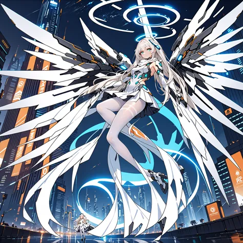 masterpiece, highest quality, highest resolution, clear_image, detailed details, white hair, long hair, 1 girl, futuristic wings...