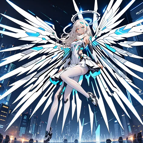 masterpiece, highest quality, highest resolution, clear_image, detailed details, white hair, long hair, 1 girl, futuristic wings...