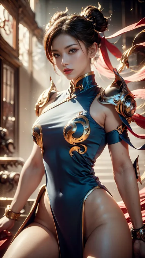 Create a hyper-realistic masterpiece of sexy Chun-Li, Goddess of beauty, she is adorable, has well-shaped lips. She is known for...
