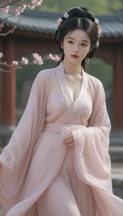 ultra realistic, intricate, epic movie scene),1girl,hanfu,full body,(big tight large breasts), casting an otherworldly radiance ...